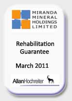 Miranda Minerals, Rehabilitation Guarantee, Mar 11